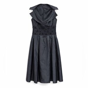 Black Satin Beaded Cocktail Dress‎ | Formal Evening Tea Length | Size 6